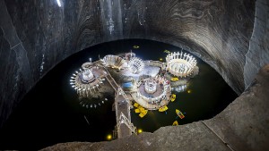 Underground lake in Turda Salt Mine - Romania.