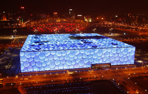 The National Aquatics Center, also known as the "Water Cube," was the Olympics venue for swimming events.